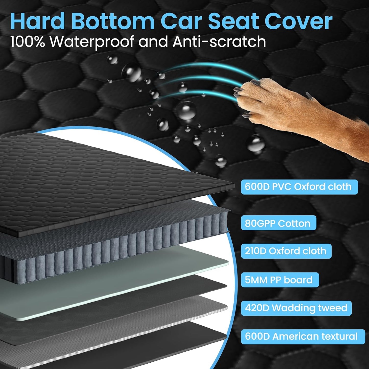 Heavy-Duty Dog Car Seat Cover & Hammock – Waterproof, Hard Bottom, 400lb Support for Trucks, SUVs, & Cars