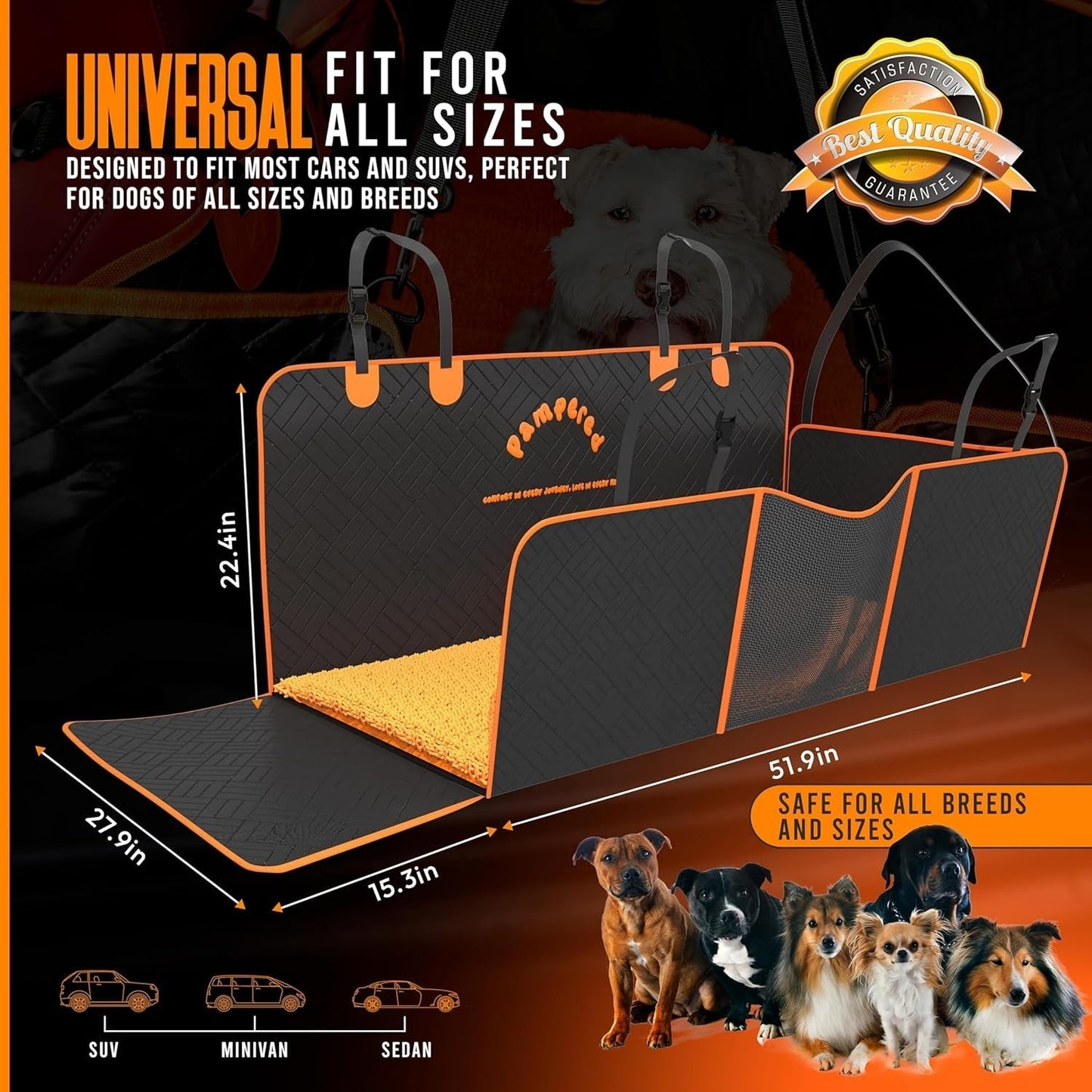 Back Seat Extender for Dogs with Orthopedic Dog Bed & Hard Bottom