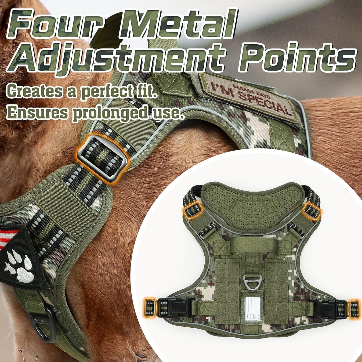 No Pull Reflective Tactical Dog Harness with Handle & Molle