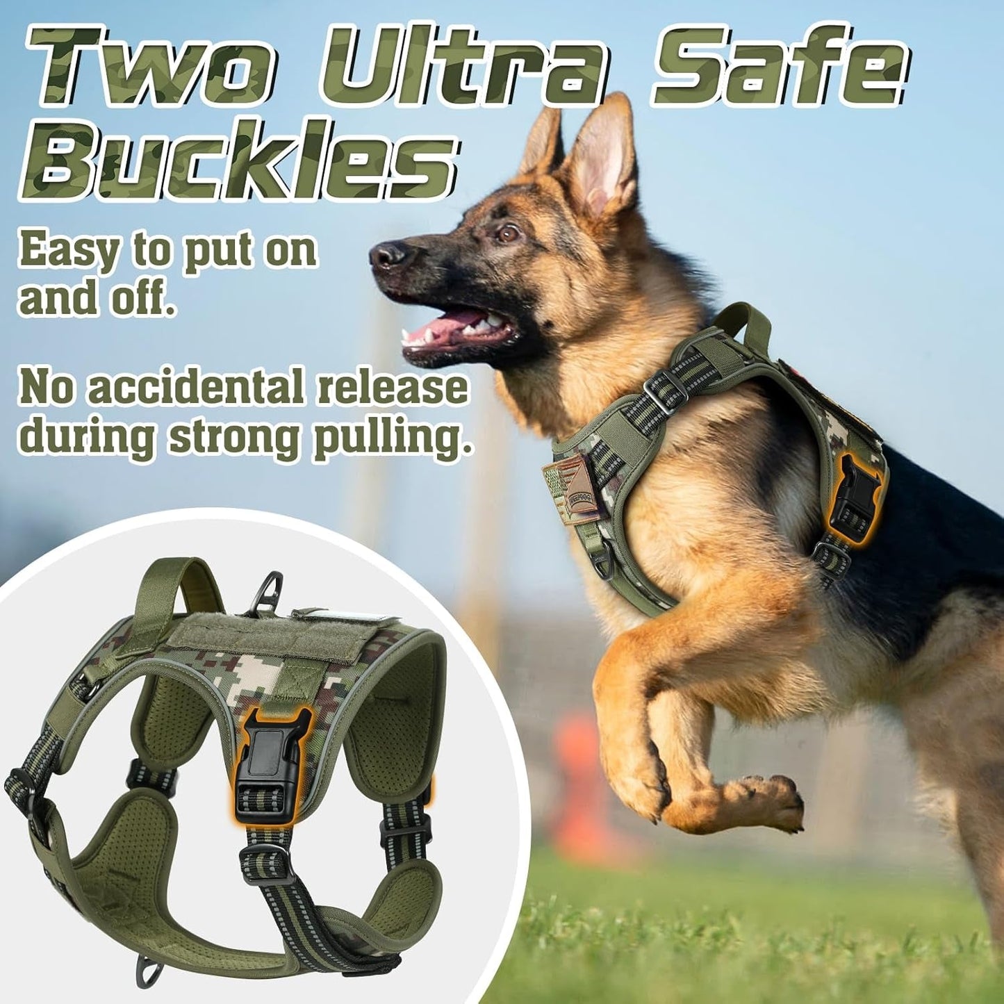 No Pull Reflective Tactical Dog Harness with Handle & Molle