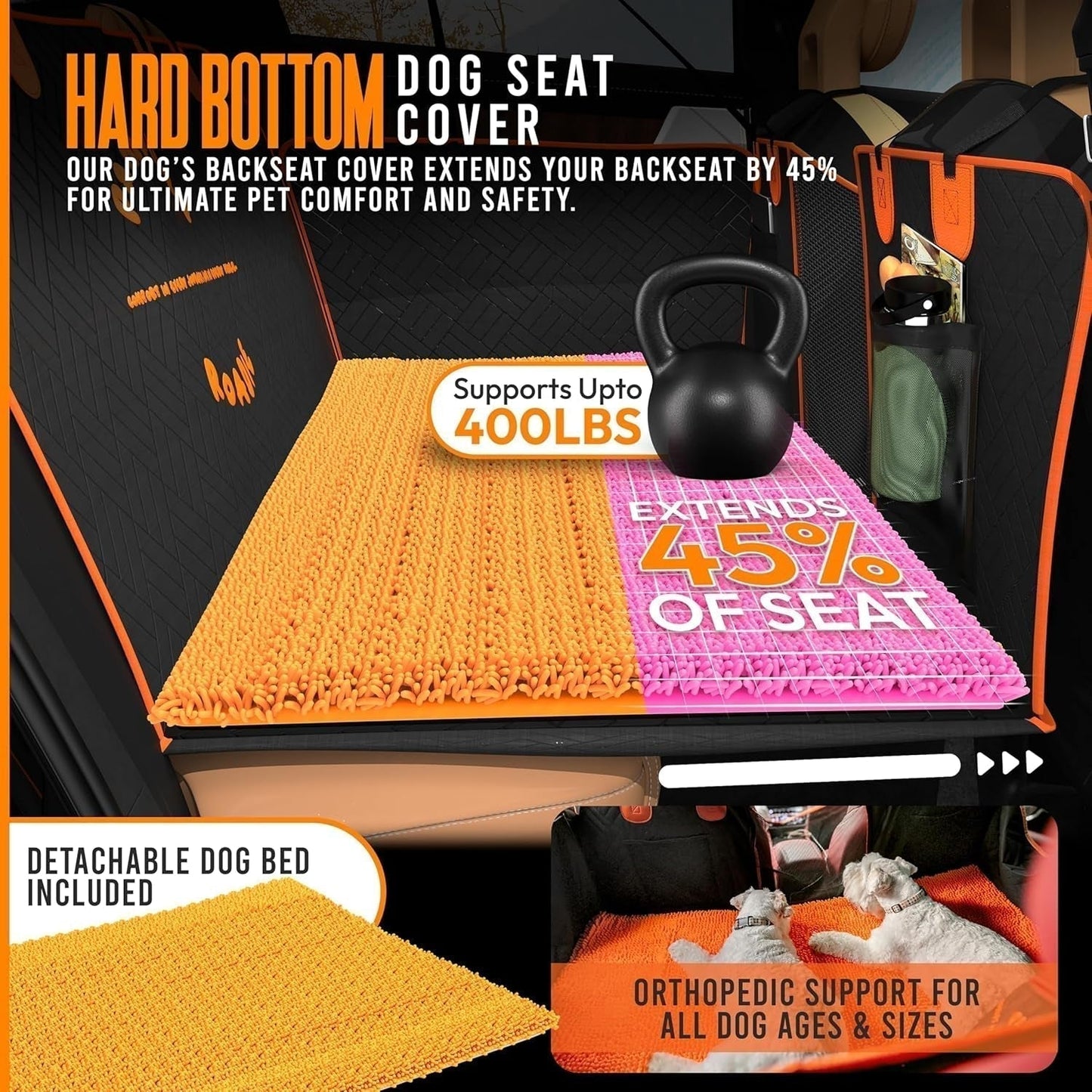 Back Seat Extender for Dogs with Orthopedic Dog Bed & Hard Bottom