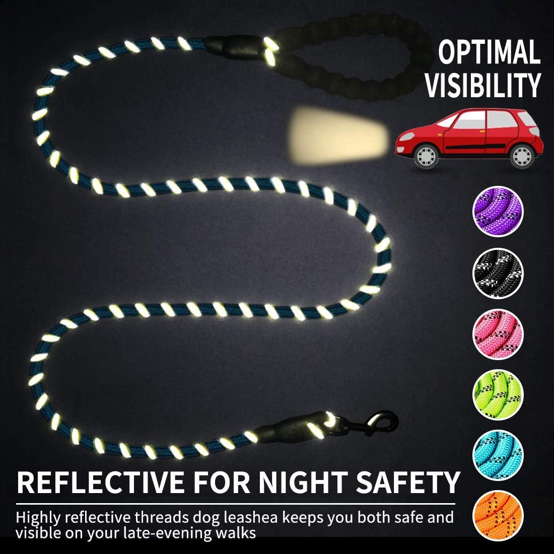 Durable Reflective Nylon Rope Dog Leash - 2 Pack with Collapsible Pet Bowl & Garbage Bags