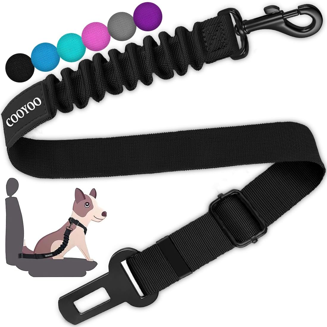 Retractable Dog Car Seat Belt (Heavy Duty With Elastic Bungee Buffer)