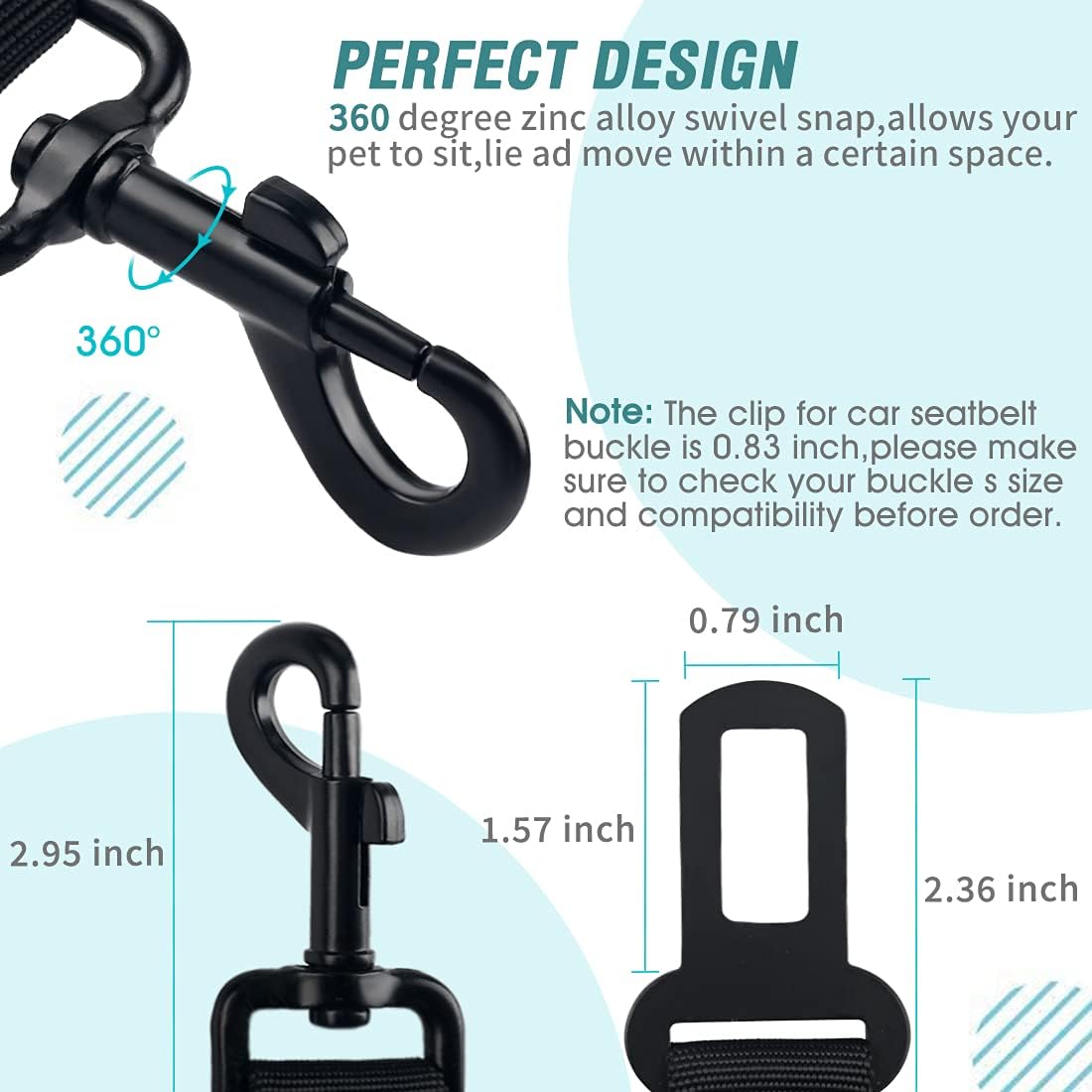 Retractable Dog Car Seat Belt (Heavy Duty With Elastic Bungee Buffer)