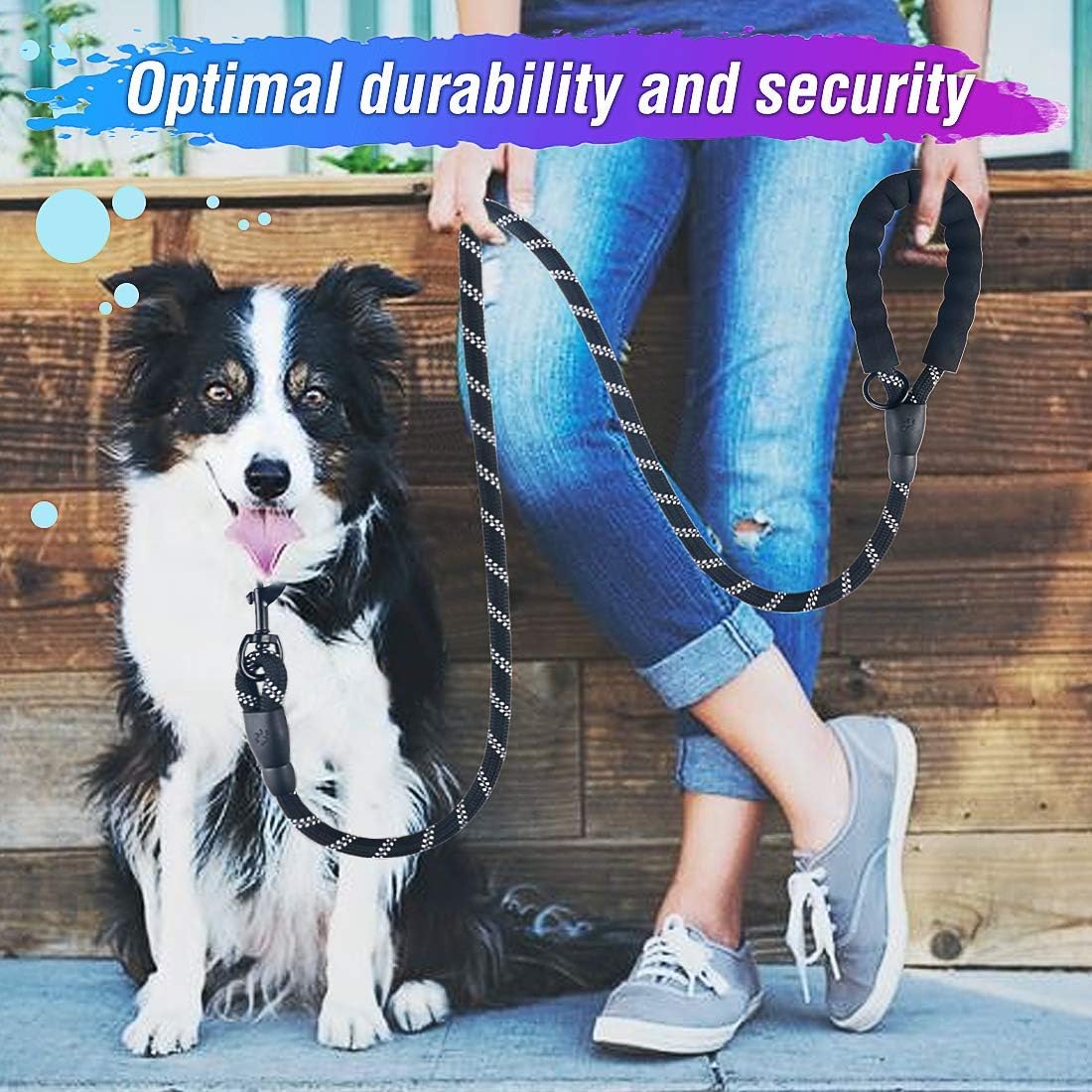 Durable Reflective Nylon Rope Dog Leash - 2 Pack with Collapsible Pet Bowl & Garbage Bags
