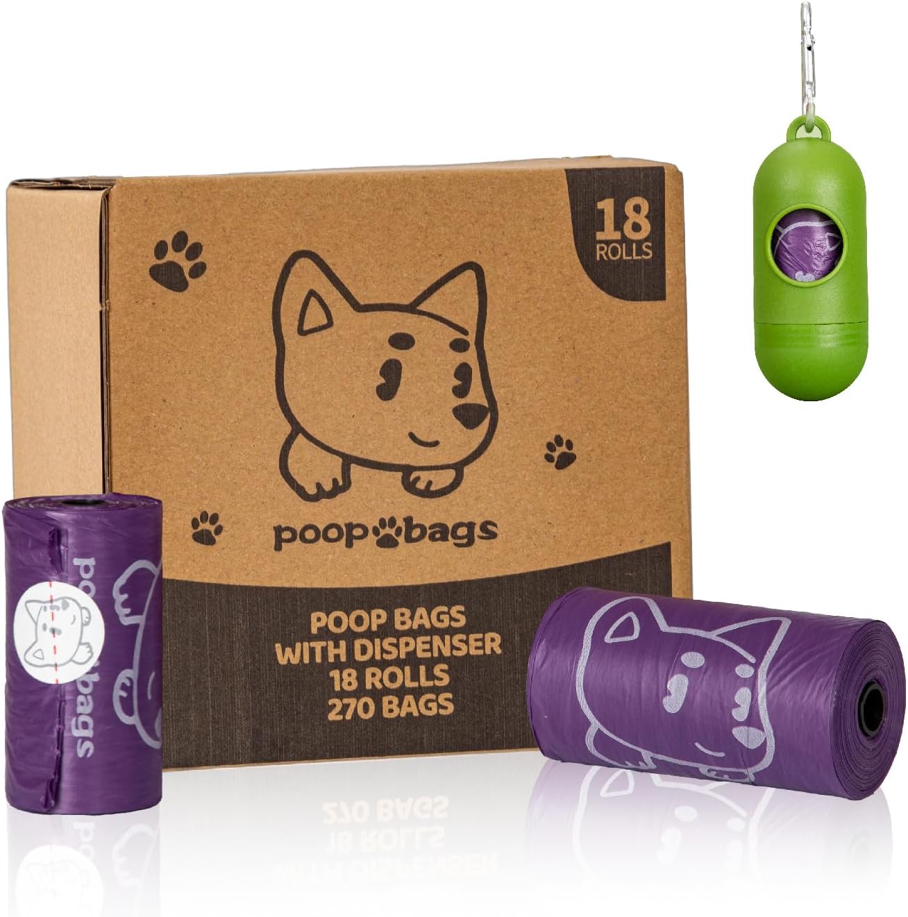 Dog Poop Bags with Free Dispenser & Leash Clip (270 Count, Scented, Leak-Proof)