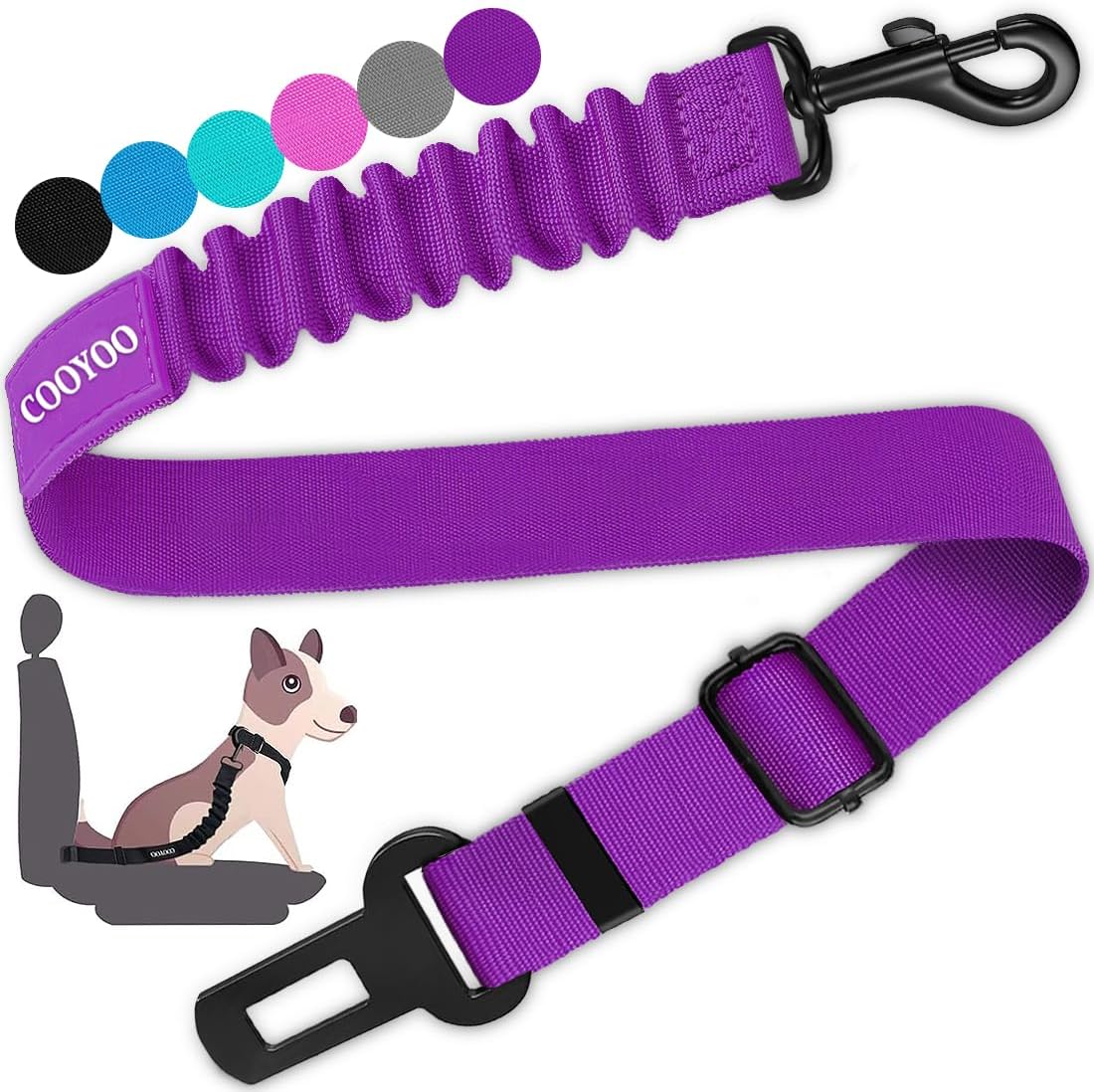 Retractable Dog Car Seat Belt (Heavy Duty With Elastic Bungee Buffer)