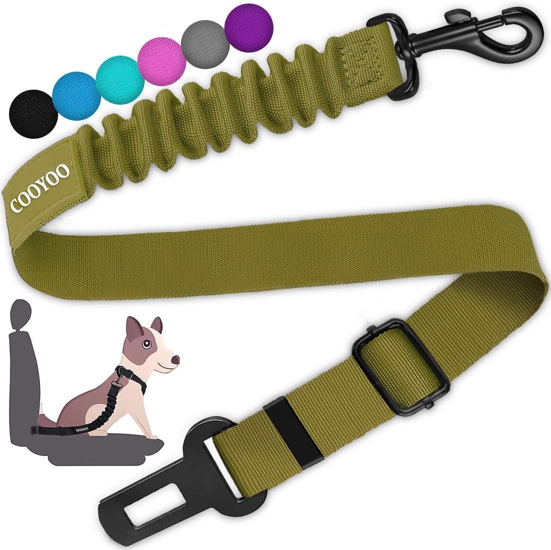 Retractable Dog Car Seat Belt (Heavy Duty With Elastic Bungee Buffer)