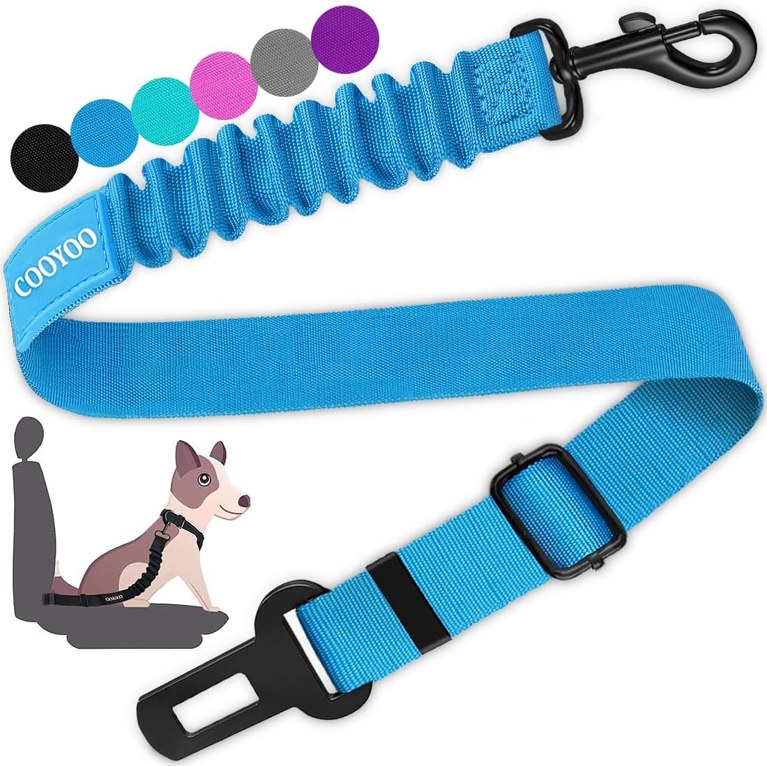 Retractable Dog Car Seat Belt (Heavy Duty With Elastic Bungee Buffer)