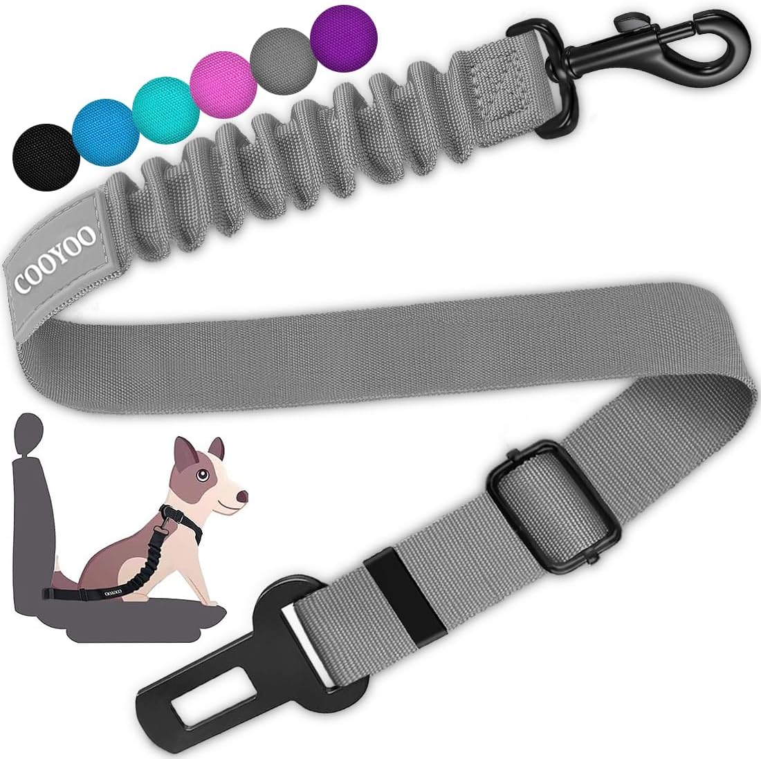 Retractable Dog Car Seat Belt (Heavy Duty With Elastic Bungee Buffer)