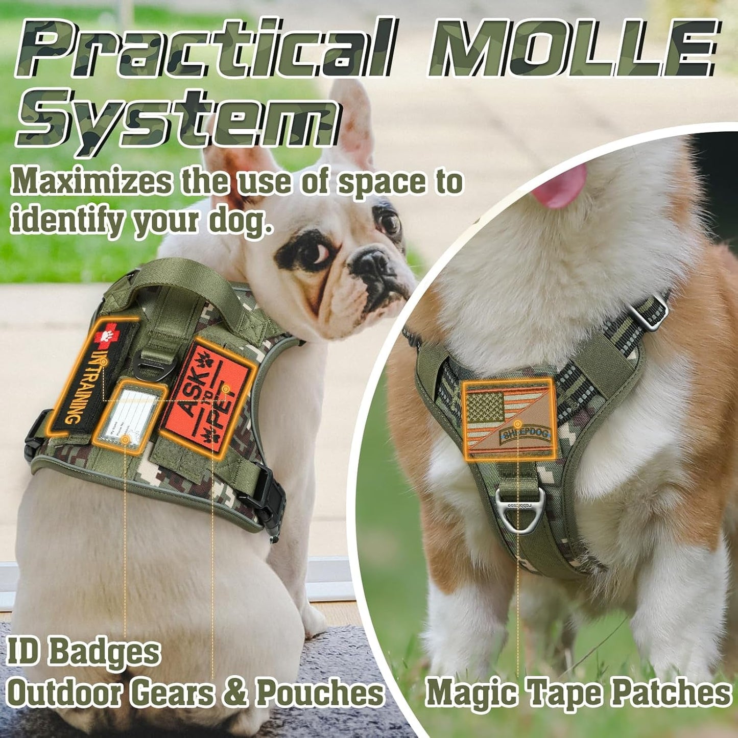 No Pull Reflective Tactical Dog Harness with Handle & Molle