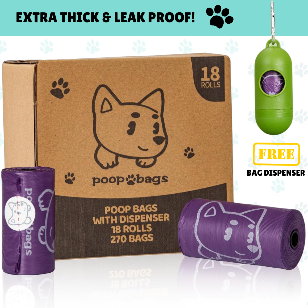 Dog Poop Bags with Free Dispenser & Leash Clip (270 Count, Scented, Leak-Proof)