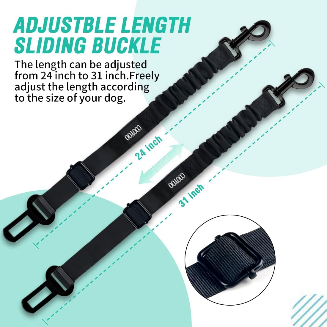 Retractable Dog Car Seat Belt (Heavy Duty With Elastic Bungee Buffer)