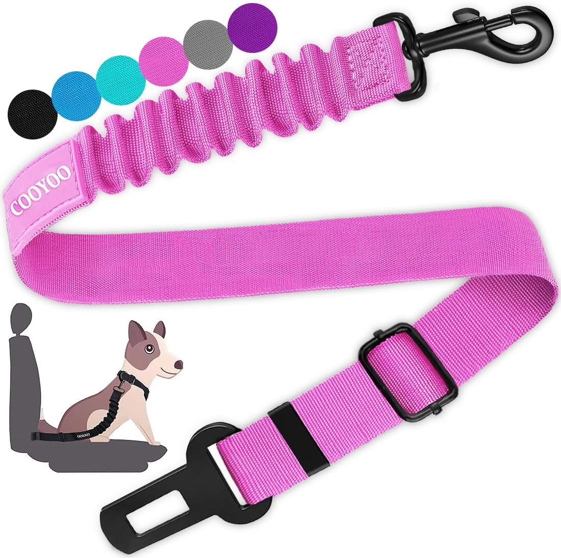 Retractable Dog Car Seat Belt (Heavy Duty With Elastic Bungee Buffer)