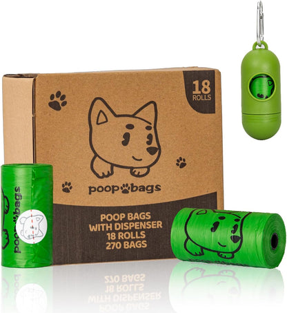 Dog Poop Bags with Free Dispenser & Leash Clip (270 Count, Scented, Leak-Proof)